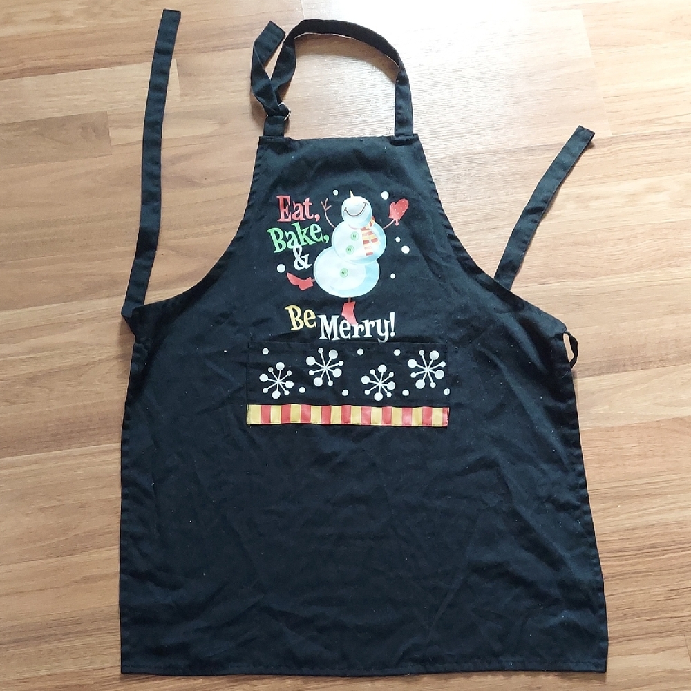 Festive Black Apron with Snowman Design